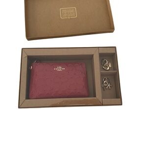Coach Embossed Wristlet and Keychain Set